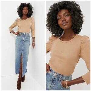 Tuckernuck Pomander Place Tan Vesty Long Sleeve Crewneck Medium Puff Shoulder